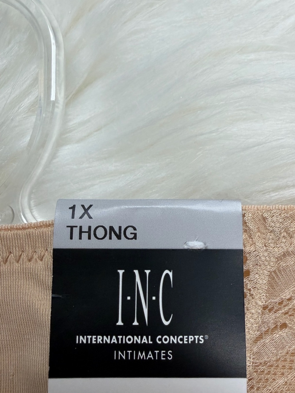INC International Concepts Women's Lace-Trim Thong Panties - Black and Nude - Picture 3 of 3
